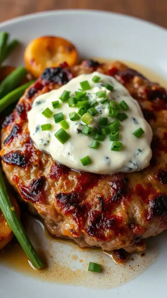 burger topped with blue cheese