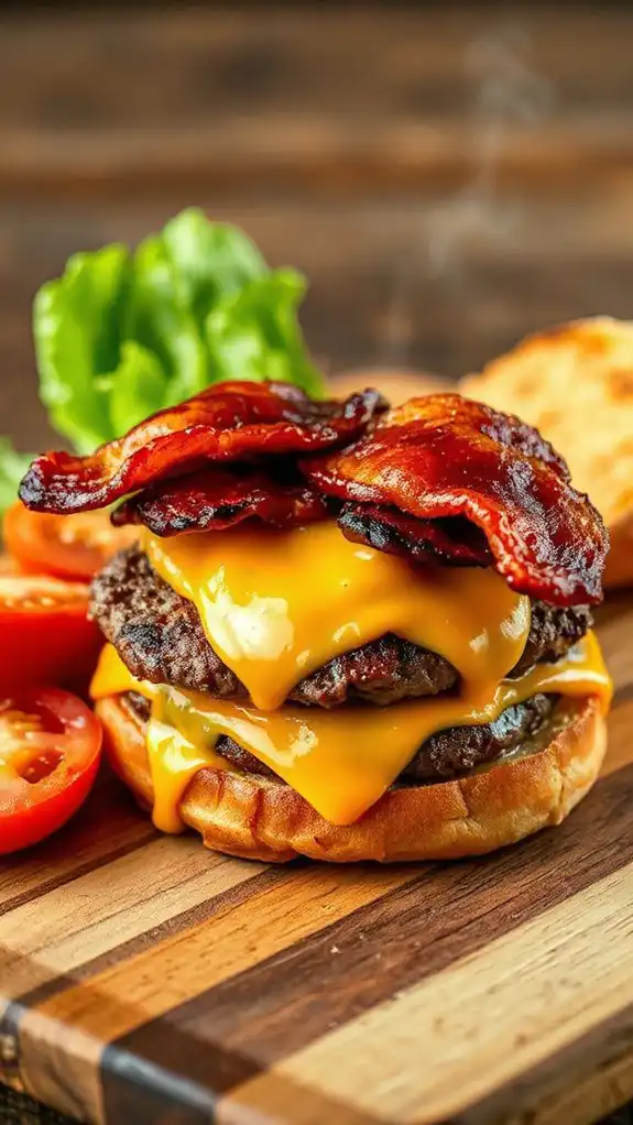 burgers topped with bacon