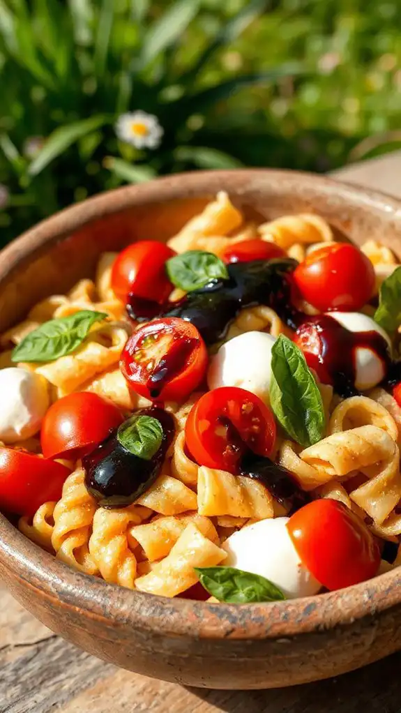 caprese pasta with glaze