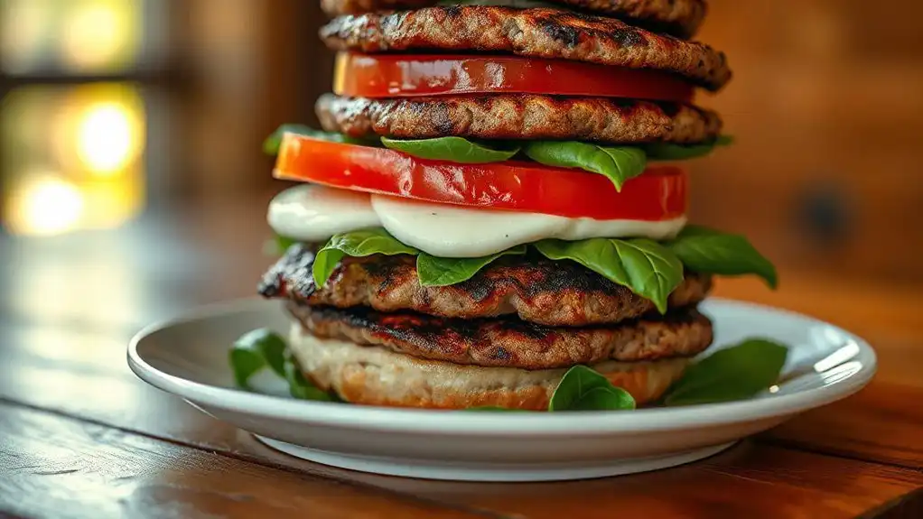 caprese style burger tower