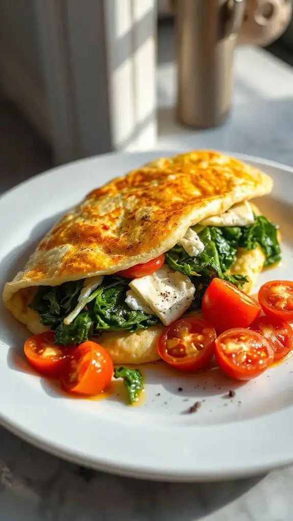 cheese filled spinach omelette
