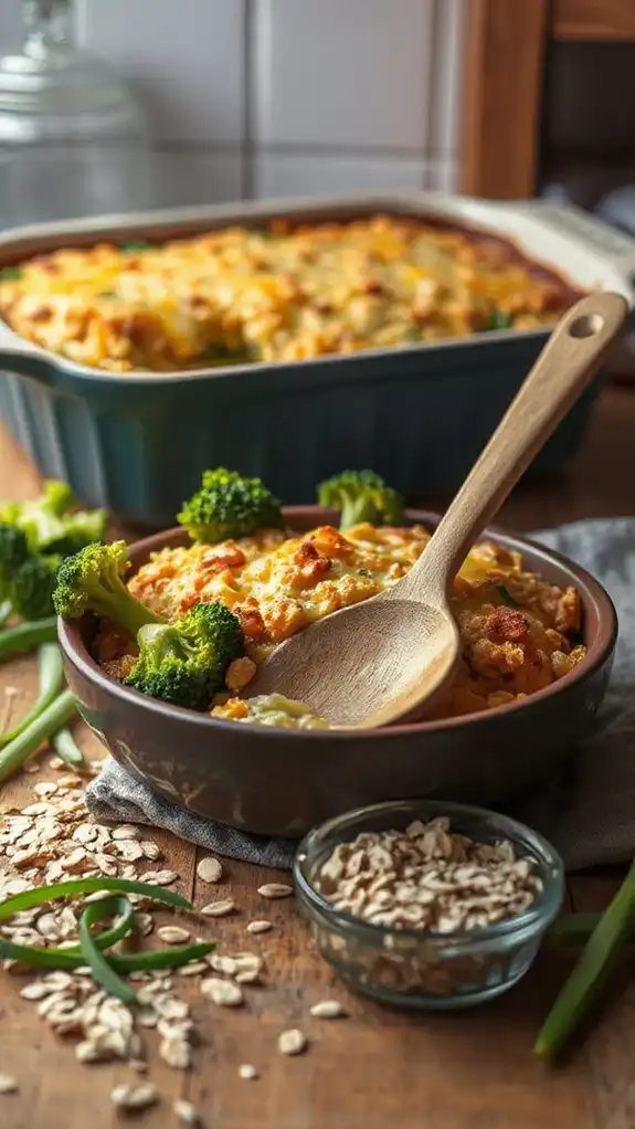 cheesy broccoli oat casserole