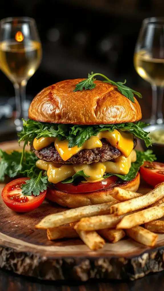 cheesy burger with pasta