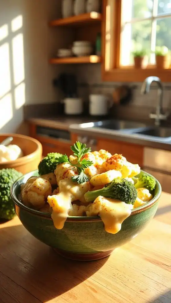 cheesy cauliflower and broccoli