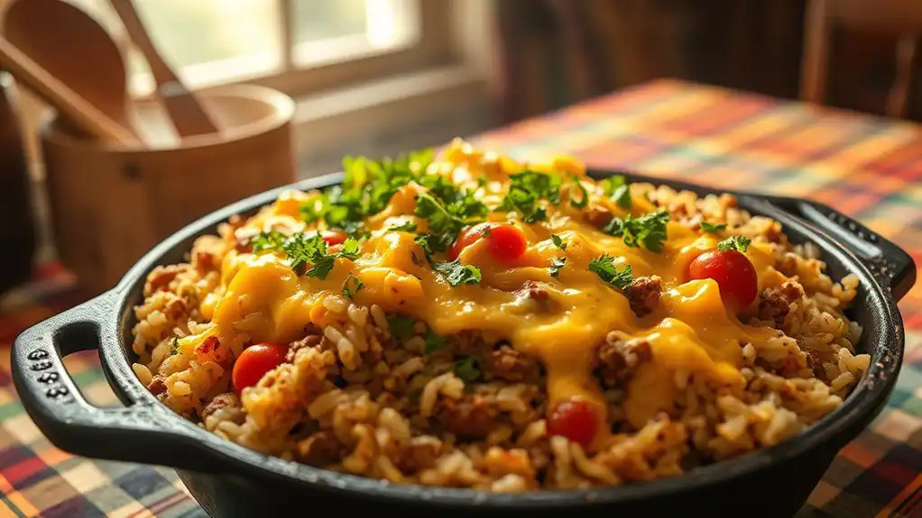 cheesy hamburger rice casserole