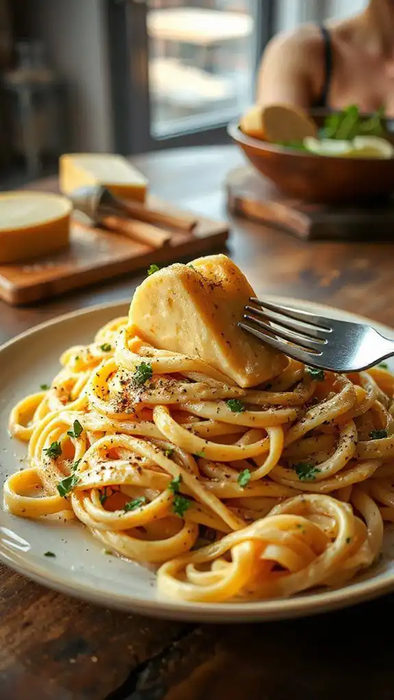 cheesy pasta in wheel