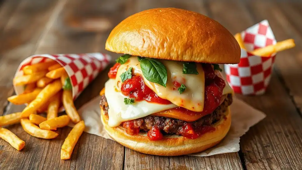 cheesy pizza inspired burger