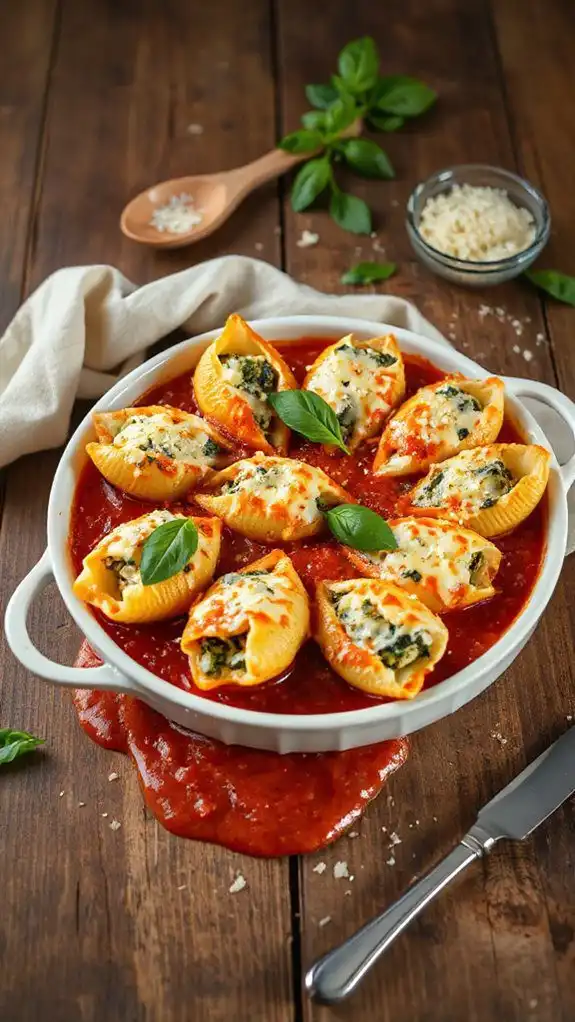 cheesy spinach filled pasta shells