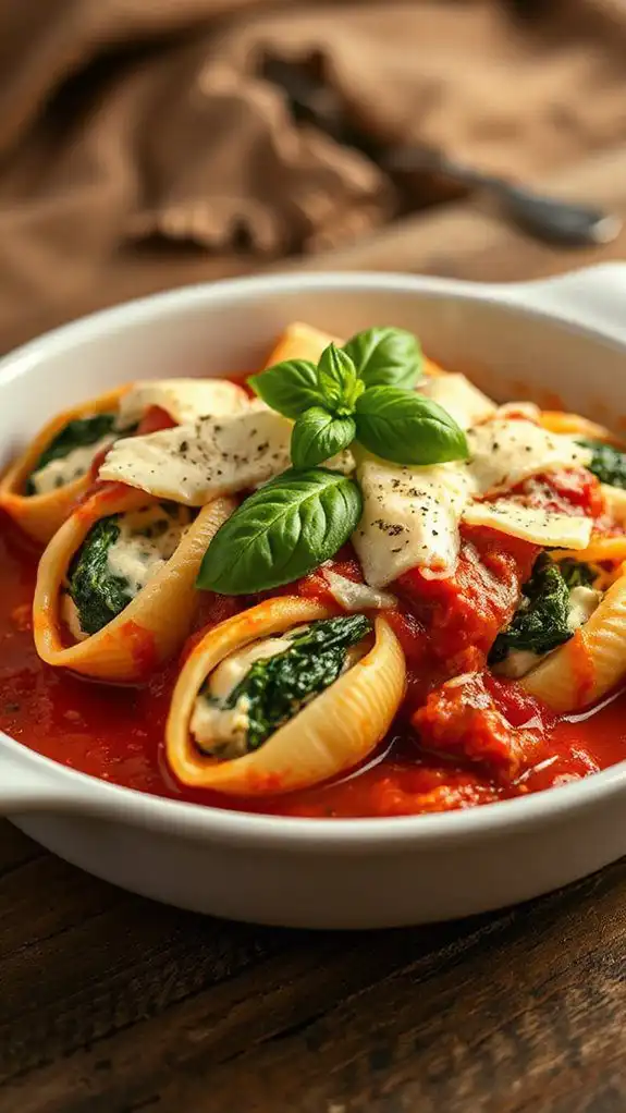 cheesy spinach filled pasta shells