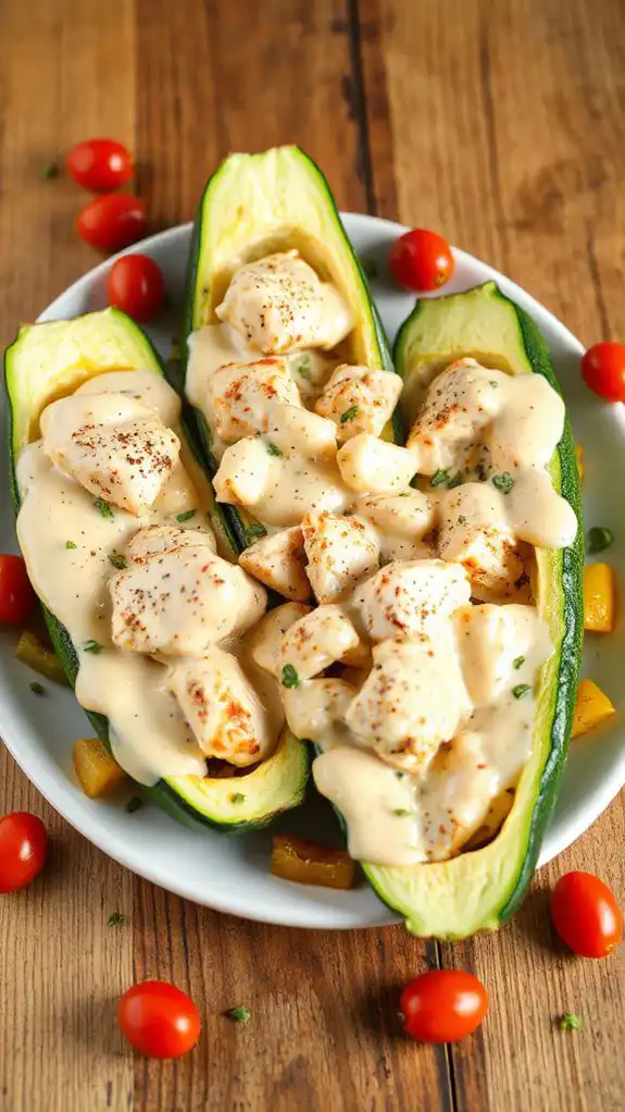 chicken alfredo stuffed zucchini