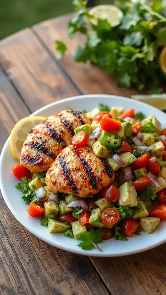 chicken topped with salsa