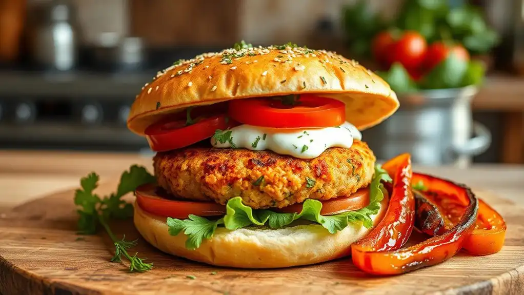 chickpea burger with tzatziki