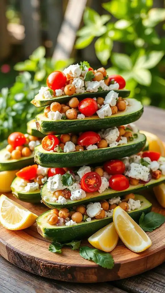 chickpea feta stuffed zucchini