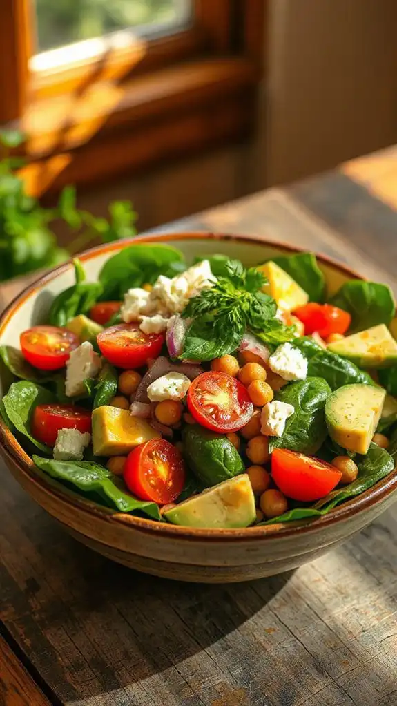 chickpea spinach salad bowl