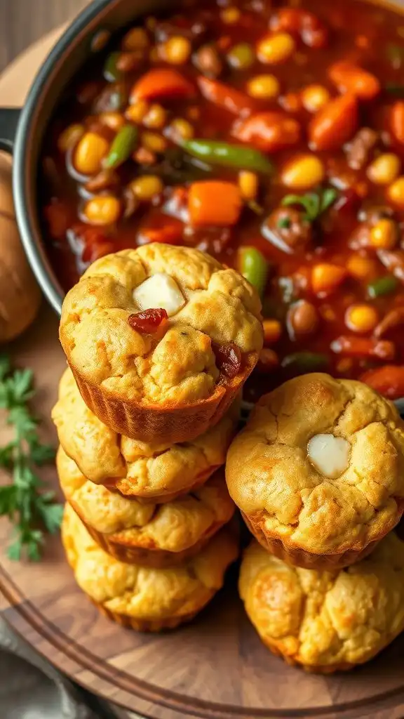 chili served with muffins