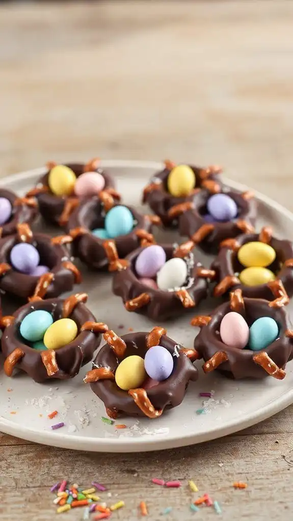 chocolate covered pretzel nests