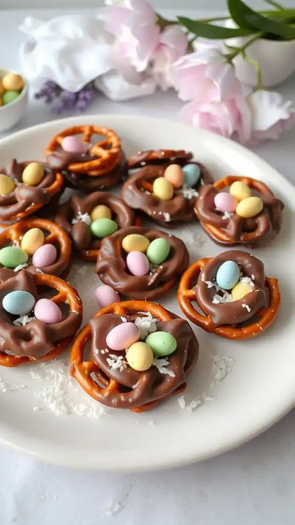 chocolate covered pretzel nests