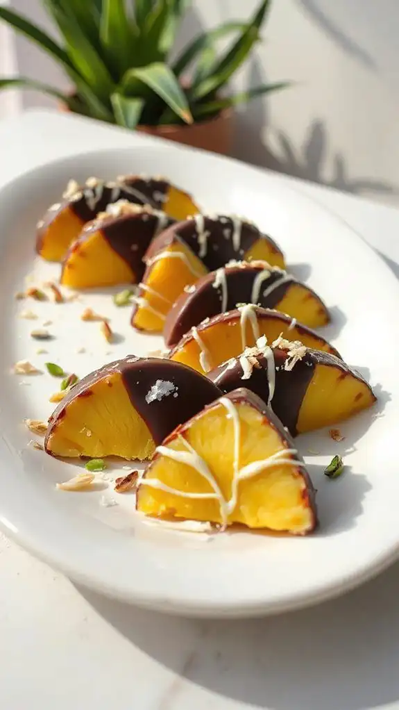 chocolate dipped pineapple wedges