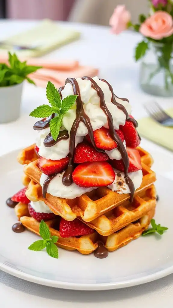 chocolate strawberry waffle tower