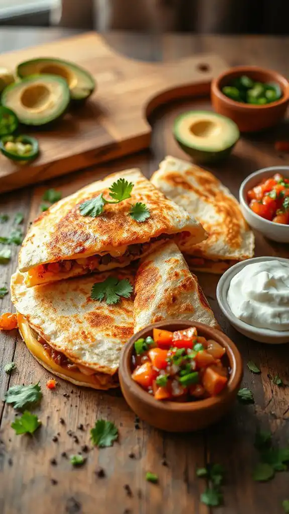 chorizo egg filled quesadillas