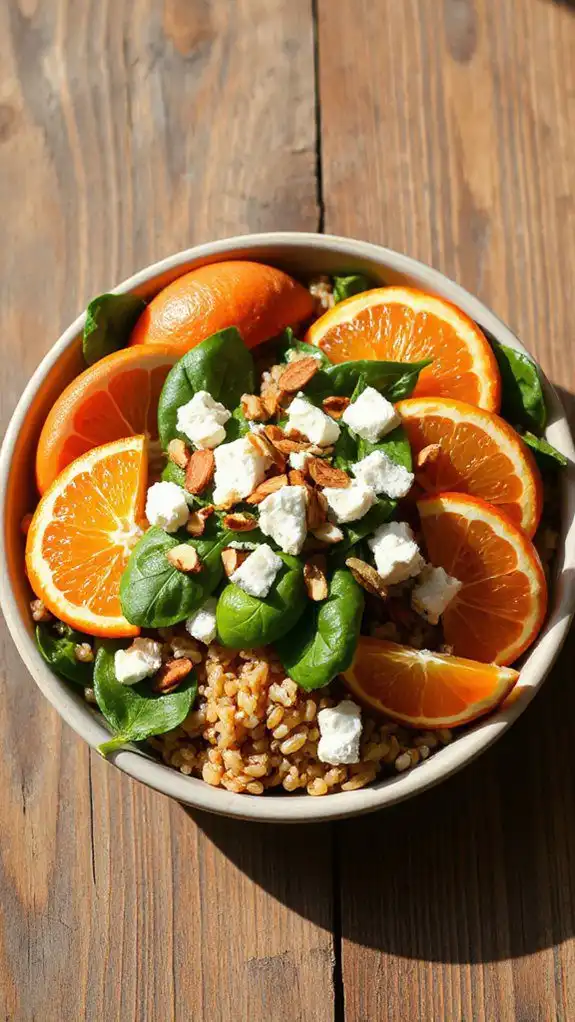 citrus infused spinach farro bowl
