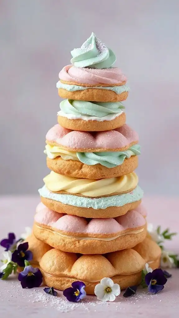 colorful cream puff tower