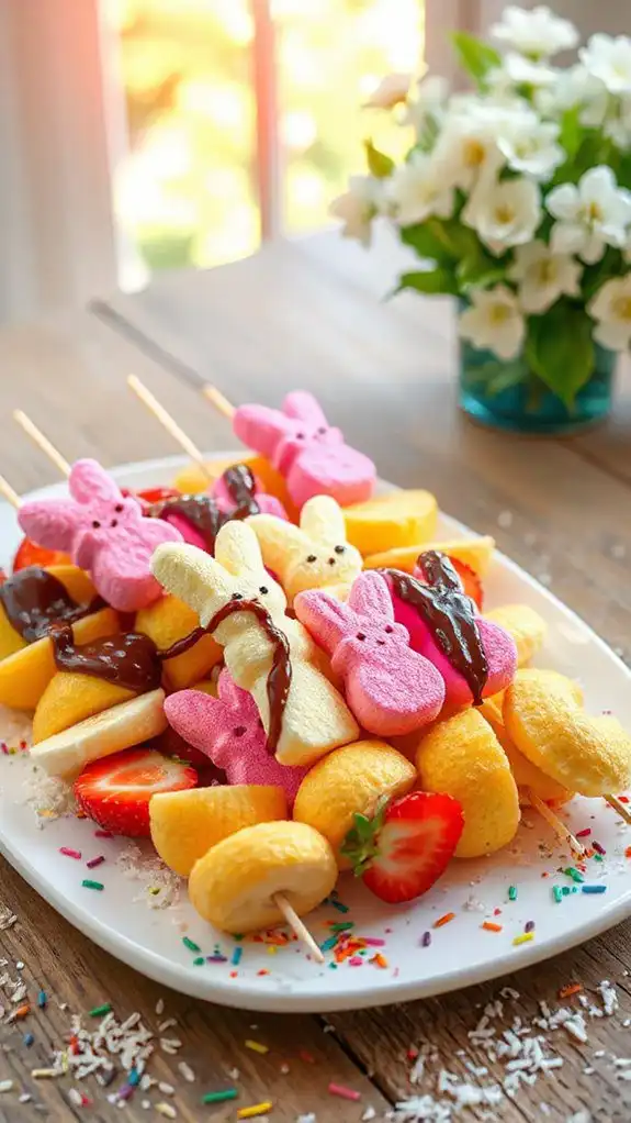 colorful marshmallow fruit skewers