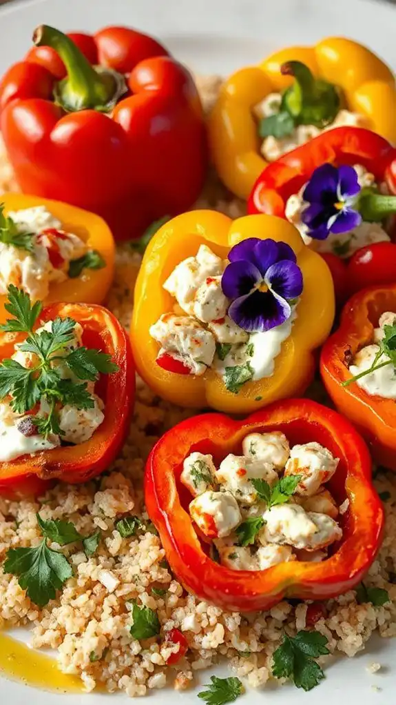 crab stuffed colorful bell peppers