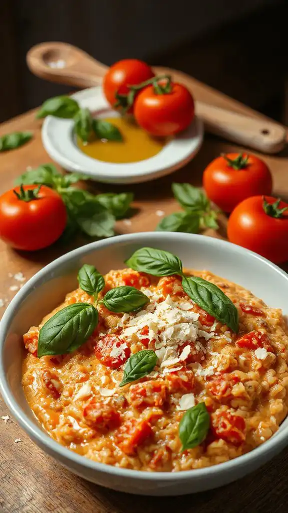 creamy basil infused tomato risotto