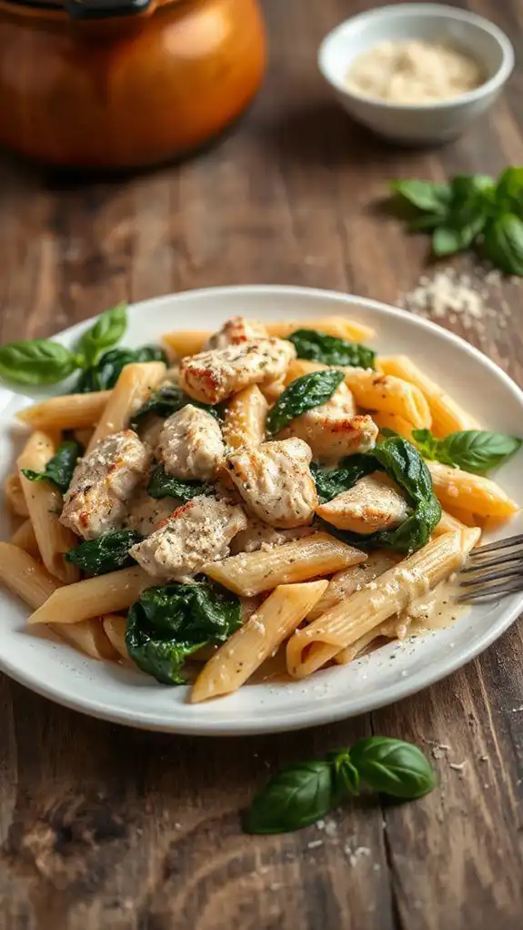 creamy chicken spinach pasta