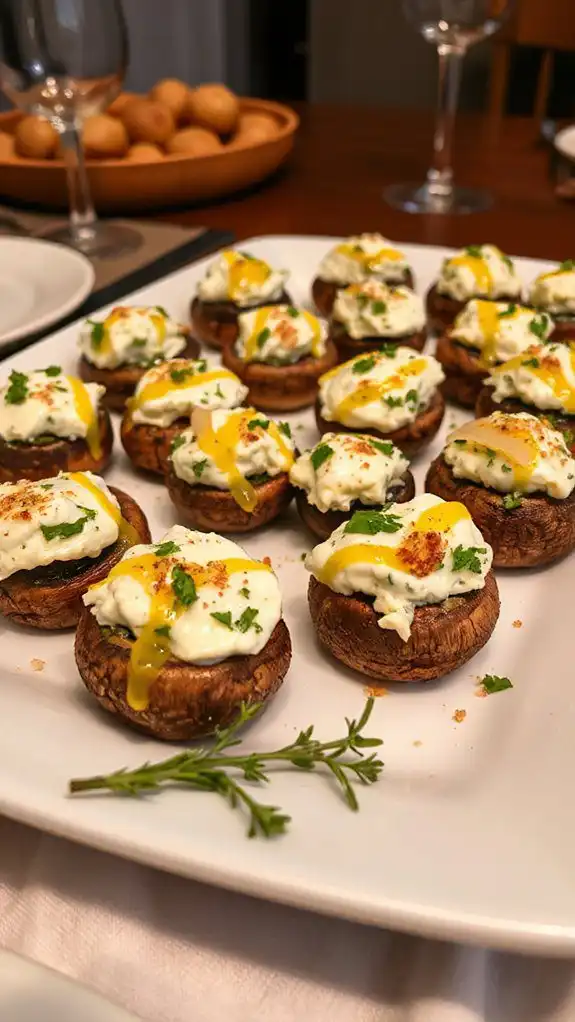creamy herb filled mushrooms