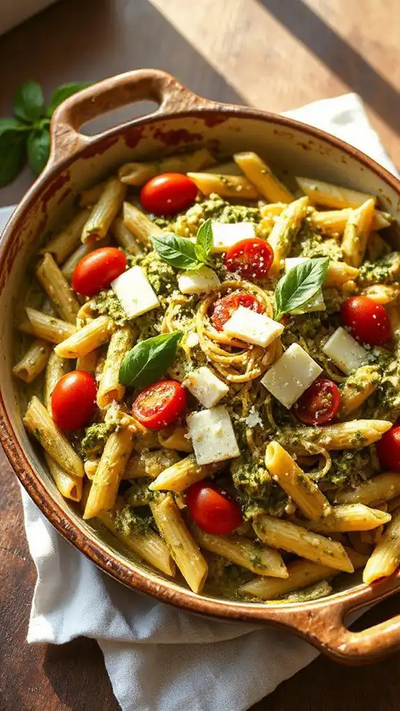 creamy pesto pasta casserole