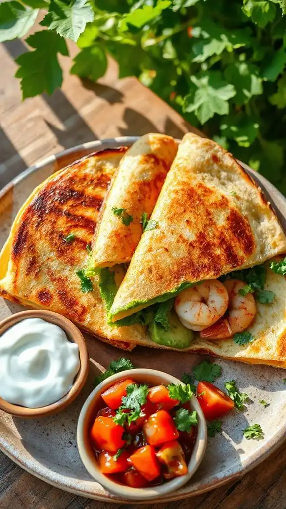 creamy shrimp avocado quesadillas