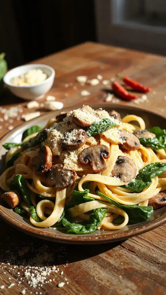 creamy spinach mushroom pasta