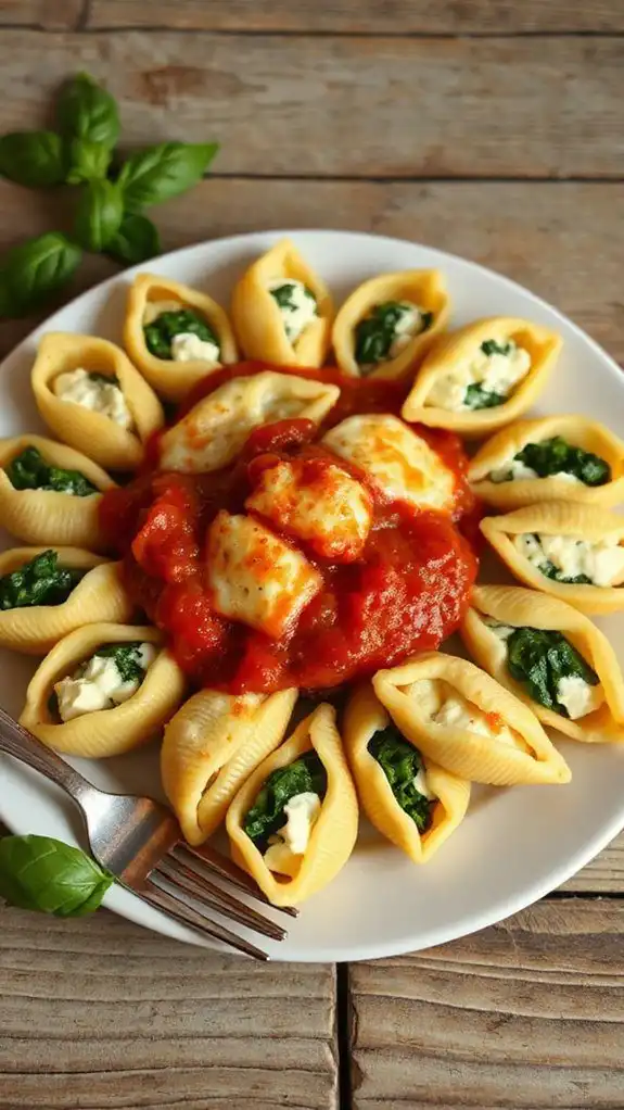creamy spinach ricotta shells