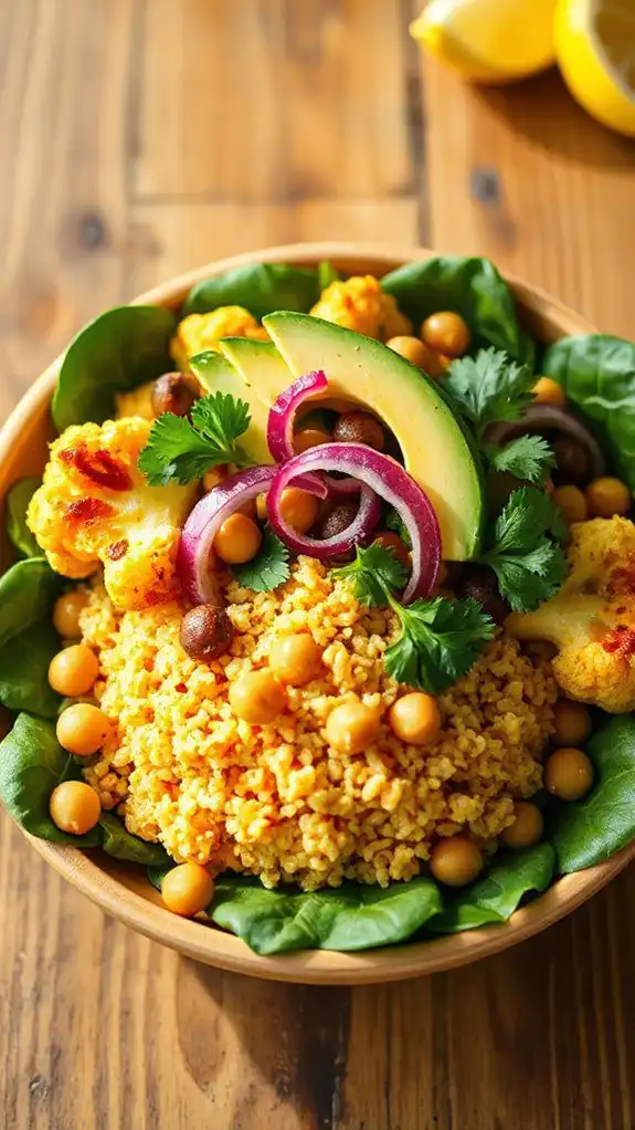 curried cauliflower chickpea bowl