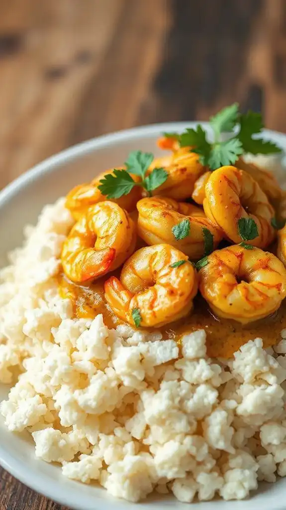 curry shrimp over riced cauliflower