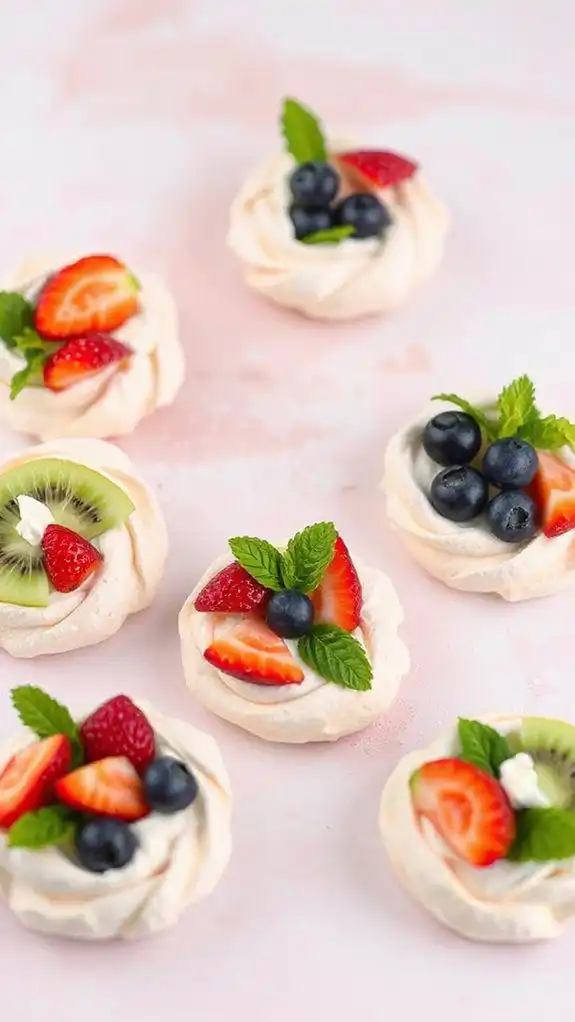 delicate fruit topped meringue nests