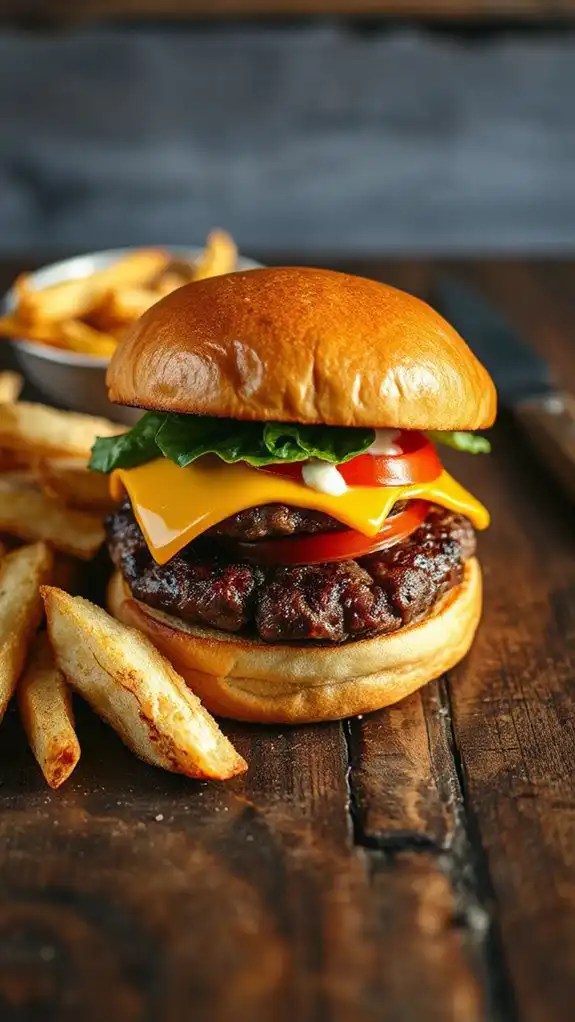delicious burger and fries