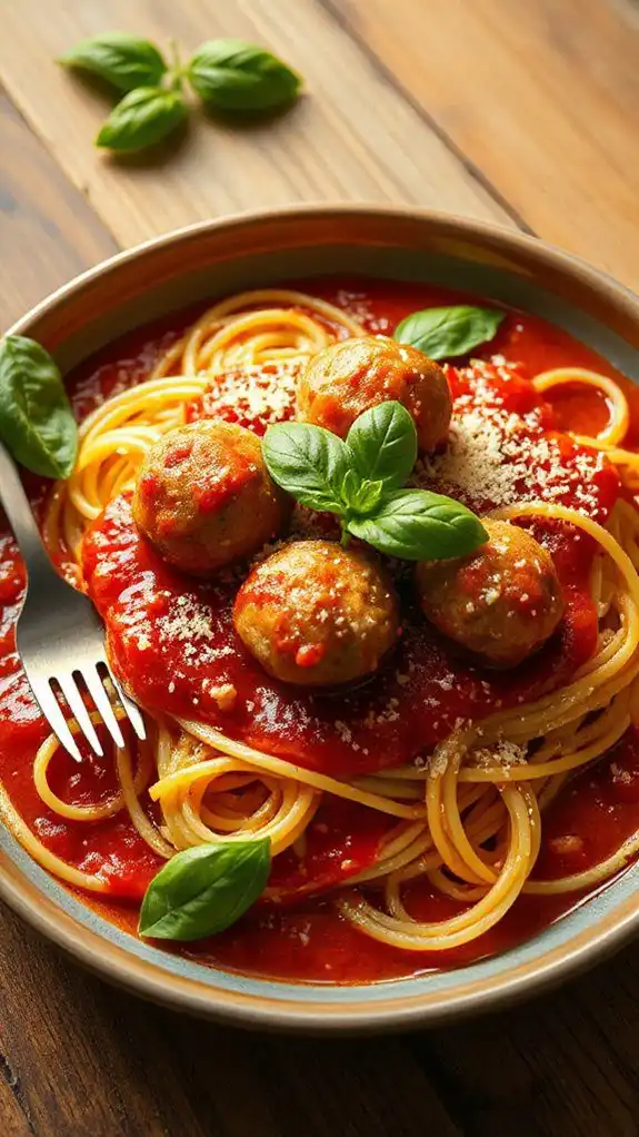 delicious pasta with meatballs