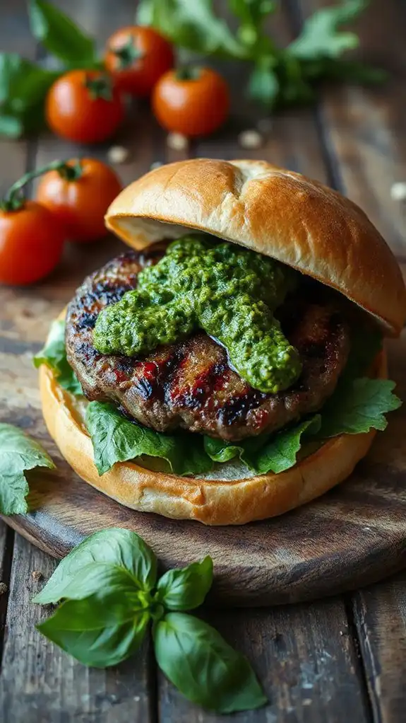 eggplant burger topped pesto