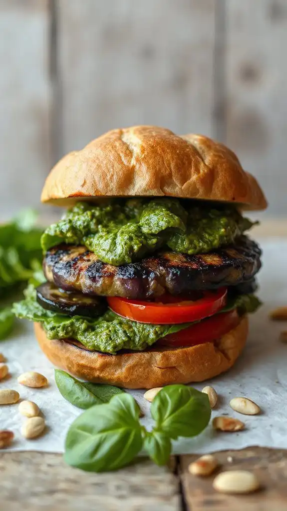 eggplant burger with pesto