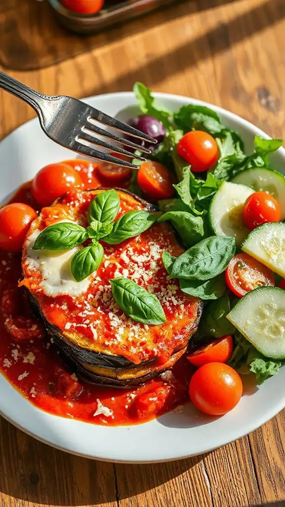 eggplant parmesan with salad