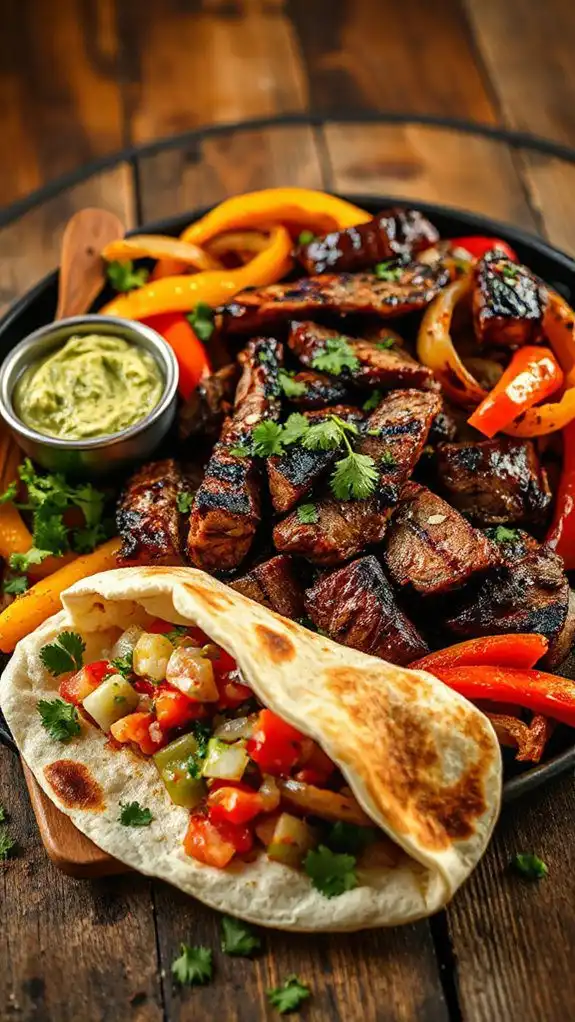 fajitas with peppers onions