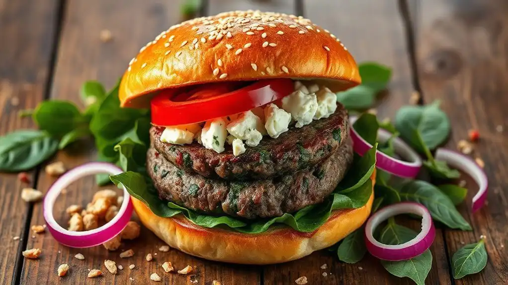 feta infused spinach beef burger