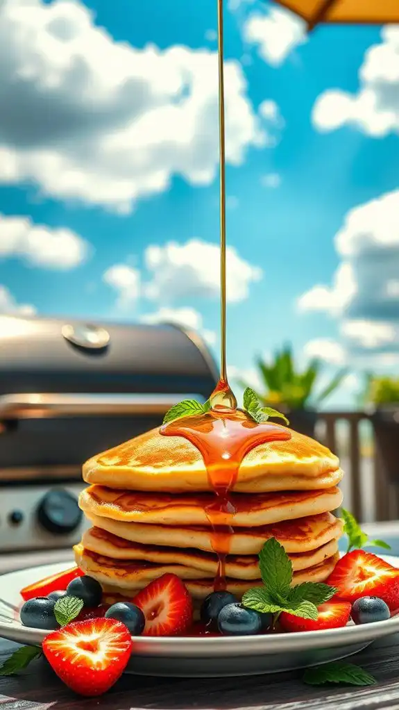 fluffy pancakes topped syrup fluffy pancakes topped syrup