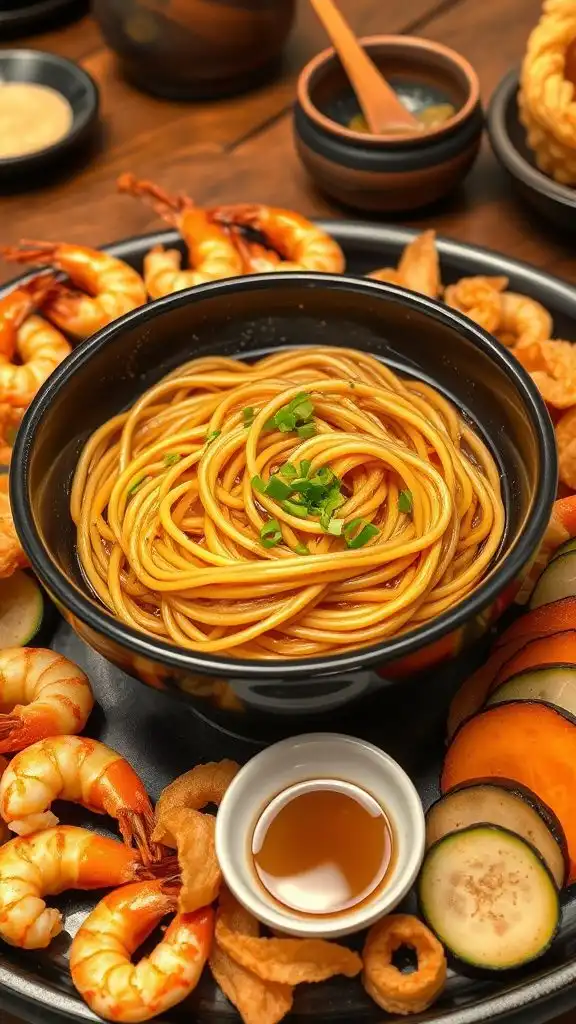 fried noodles with tempura