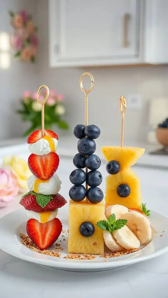 fruit yogurt layered skewers