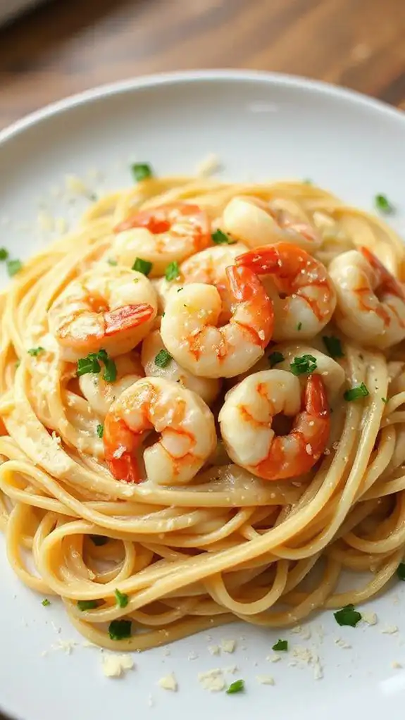 garlic shrimp over pasta