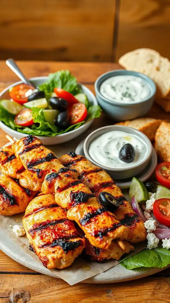 greek chicken skewers meal